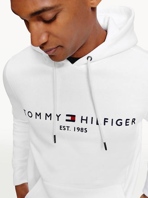 White Tommy Hilfiger Logo Men's Hoodie | TH615JEG