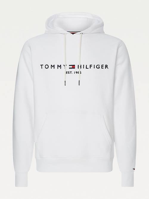 White Tommy Hilfiger Logo Men's Hoodie | TH615JEG