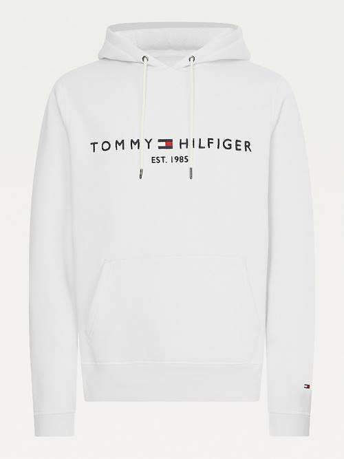 White Tommy Hilfiger Logo Men's Hoodie | TH615JEG