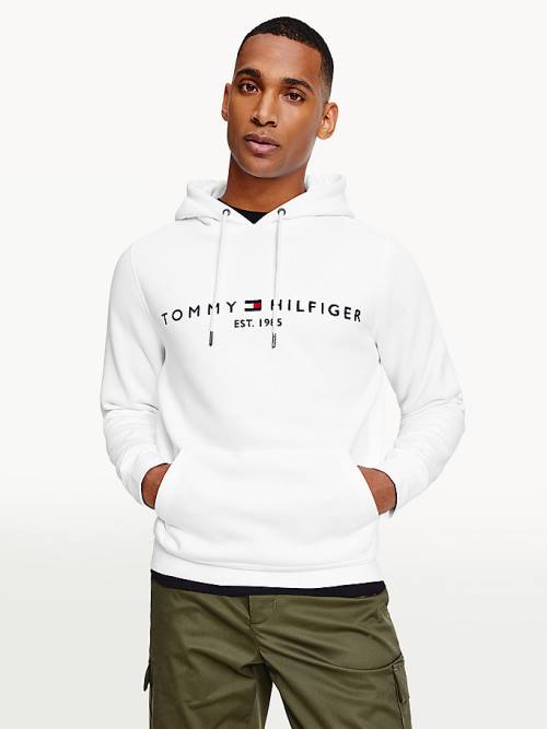 White Tommy Hilfiger Logo Men\'s Hoodie | TH615JEG