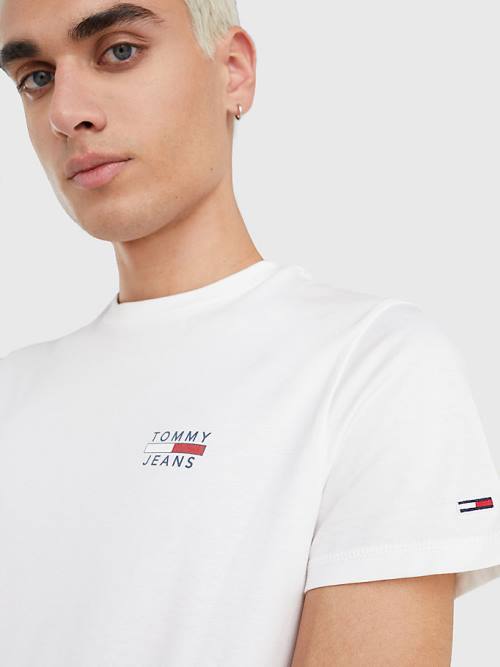 White Tommy Hilfiger Logo Organic Cotton Slim Fit Men's T Shirts | TH647GZA