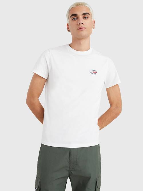 White Tommy Hilfiger Logo Organic Cotton Slim Fit Men\'s T Shirts | TH647GZA