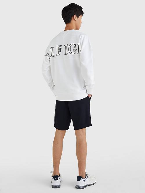 White Tommy Hilfiger Logo Print Crew Neck Men's Sweatshirts | TH913UNP