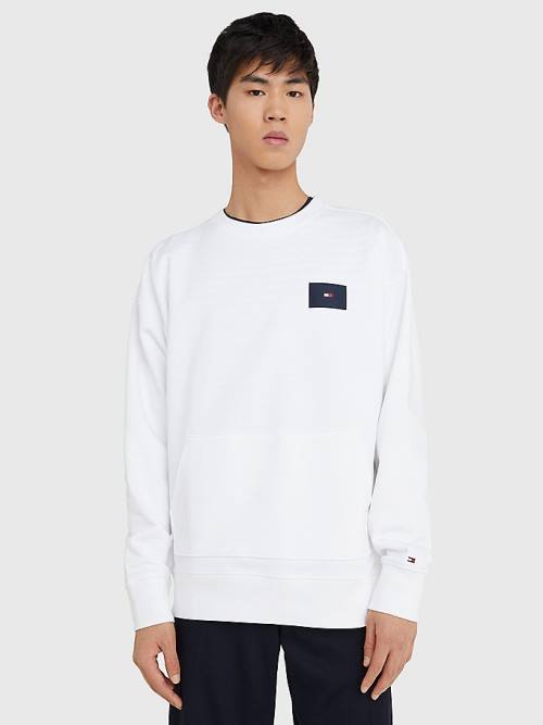 White Tommy Hilfiger Logo Print Crew Neck Men\'s Sweatshirts | TH913UNP