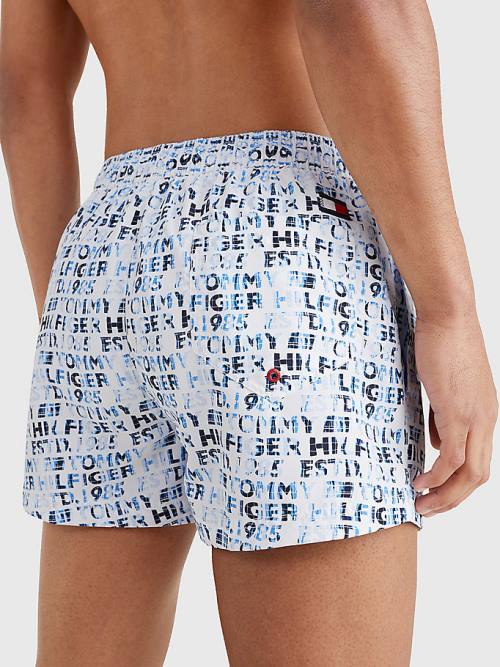 White Tommy Hilfiger Logo Print Short Length Shorts Men's Swimwear | TH653SKO