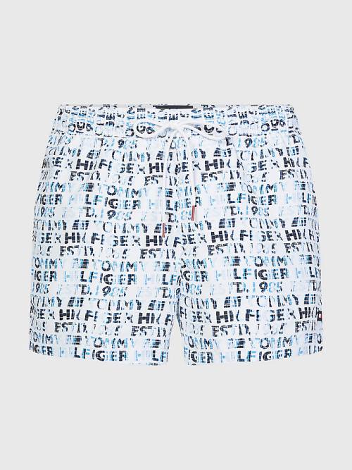 White Tommy Hilfiger Logo Print Short Length Shorts Men's Swimwear | TH653SKO