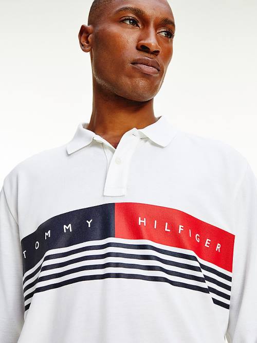 White Tommy Hilfiger Logo Regular Fit Long Sleeve Men's Polo Shirts | TH907TUE