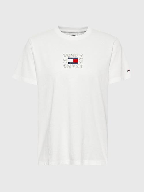 White Tommy Hilfiger Logo Relaxed Fit Women's T Shirts | TH123TAB