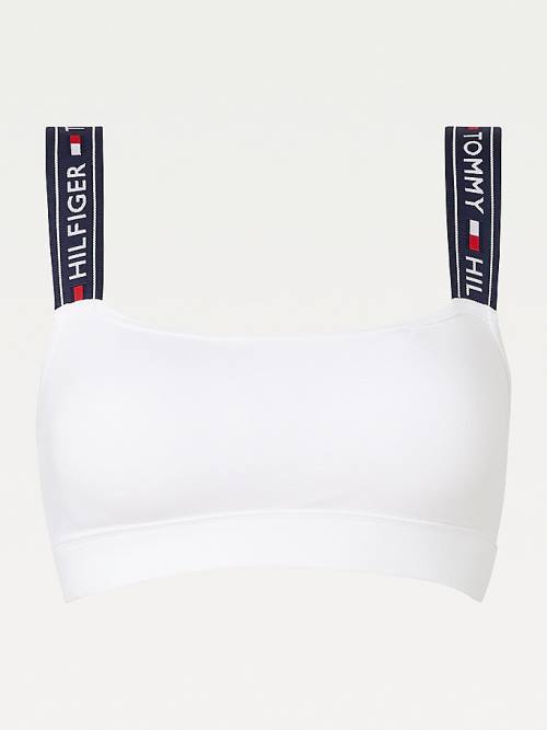 White Tommy Hilfiger Logo Strap Bralette Women's Underwear | TH241PKN