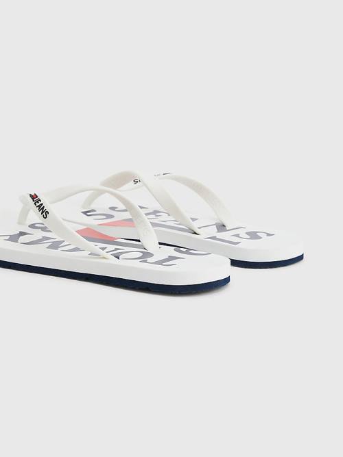 White Tommy Hilfiger Logo Strap Flip Flops Women's Sandals | TH370EVD