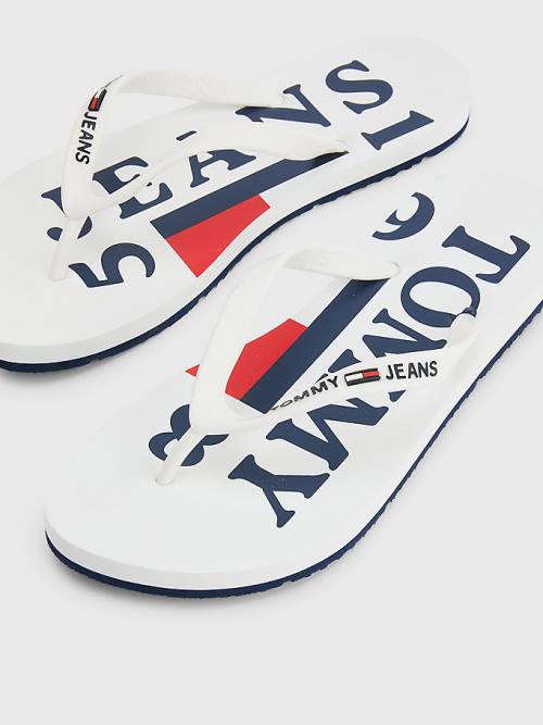 White Tommy Hilfiger Logo Strap Flip Flops Women's Sandals | TH370EVD