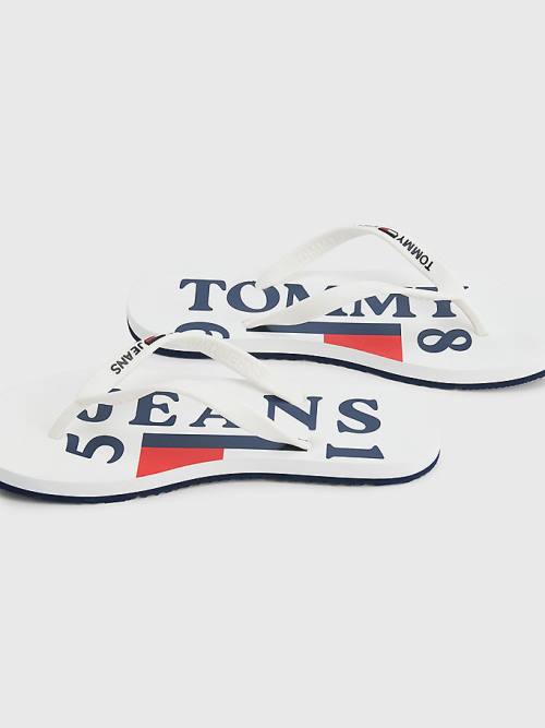 White Tommy Hilfiger Logo Strap Flip Flops Women's Sandals | TH370EVD