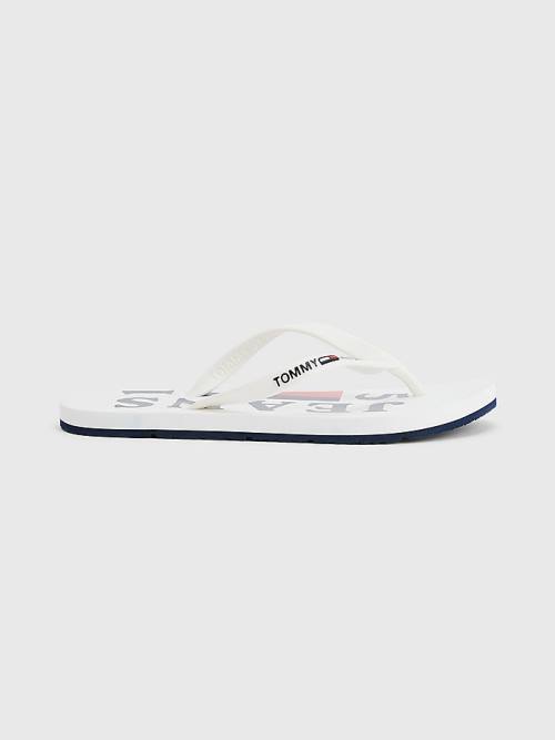 White Tommy Hilfiger Logo Strap Flip Flops Women's Sandals | TH370EVD