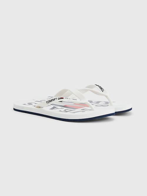 White Tommy Hilfiger Logo Strap Flip Flops Women\'s Sandals | TH370EVD