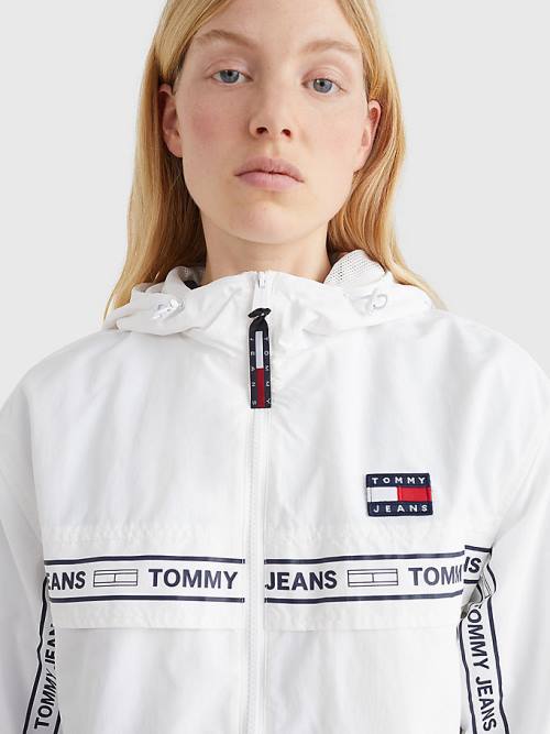 White Tommy Hilfiger Logo Tape Chicago Windbreaker Women's Jackets | TH593HPG