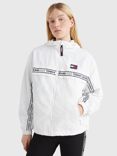 White Tommy Hilfiger Logo Tape Chicago Windbreaker Women\'s Jackets | TH593HPG