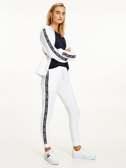 White Tommy Hilfiger Logo Tape Joggers Women's Pants | TH049PIR