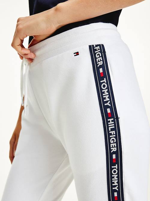 White Tommy Hilfiger Logo Tape Joggers Women's Pants | TH049PIR