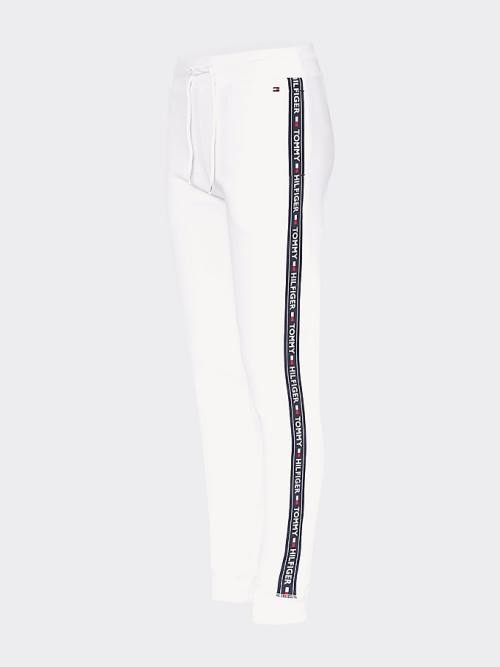 White Tommy Hilfiger Logo Tape Joggers Women's Pants | TH049PIR