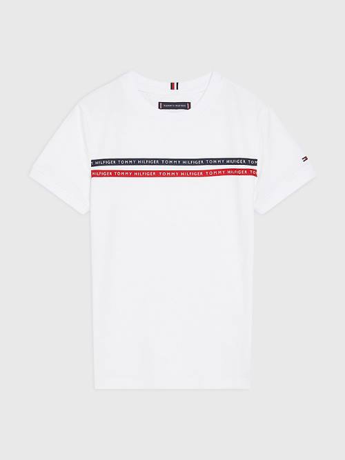 White Tommy Hilfiger Logo Tape Organic Cotton Boys\' T Shirts | TH109IYS