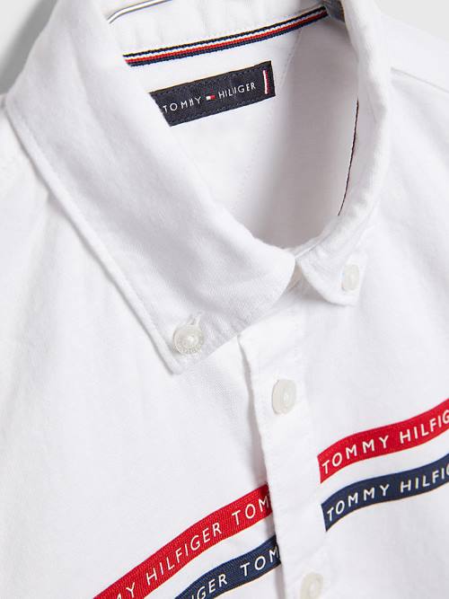 White Tommy Hilfiger Logo Tape Oxford Boys' Shirts | TH479TCF