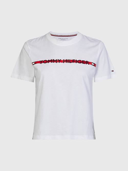 White Tommy Hilfiger Logo Tape Women's T Shirts | TH246KWO