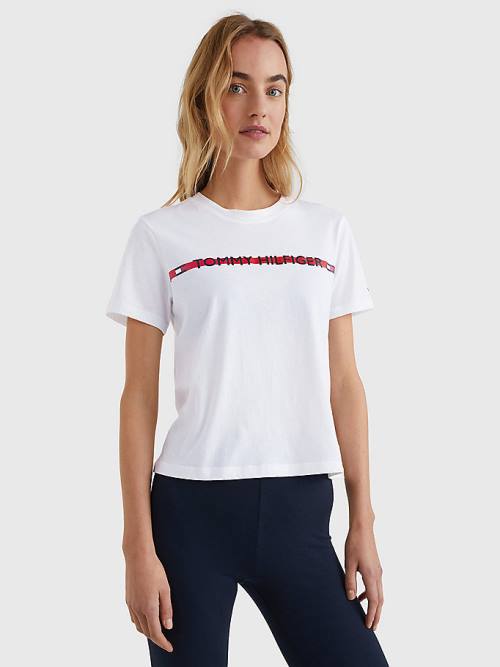 White Tommy Hilfiger Logo Tape Women\'s T Shirts | TH246KWO