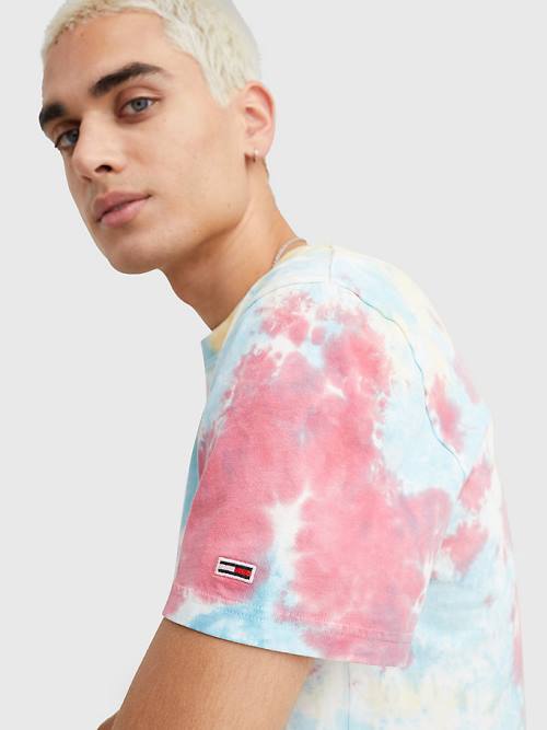 White Tommy Hilfiger Logo Tie-Dye Men's T Shirts | TH035SXJ