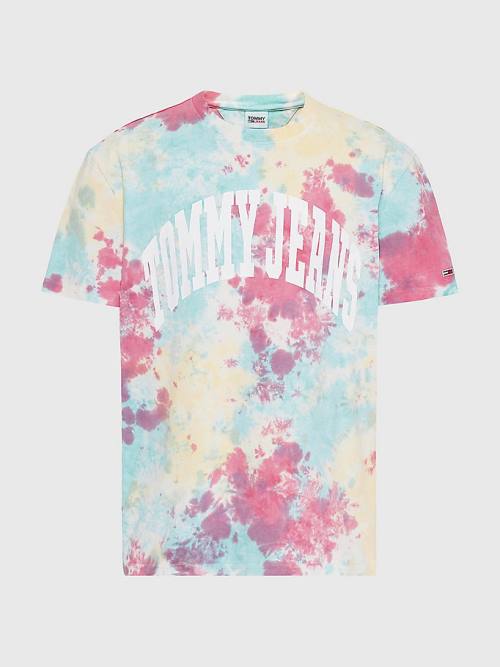 White Tommy Hilfiger Logo Tie-Dye Men's T Shirts | TH035SXJ