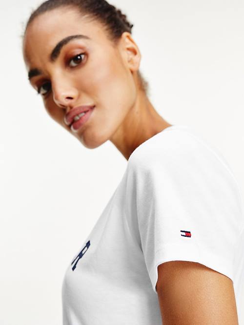 White Tommy Hilfiger Logo Women's T Shirts | TH073JPU