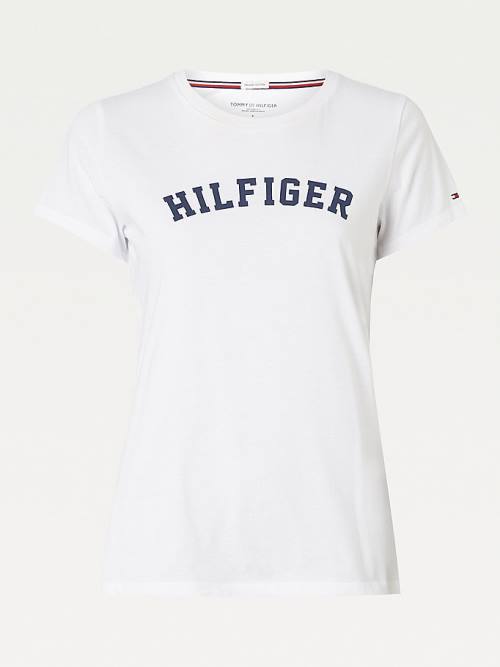 White Tommy Hilfiger Logo Women's T Shirts | TH073JPU