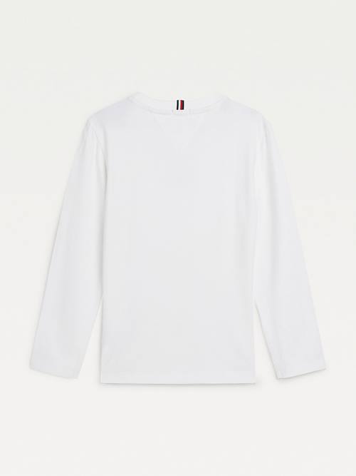 White Tommy Hilfiger Long Sleeve Organic Cotton Logo Boys' T Shirts | TH175ZAN