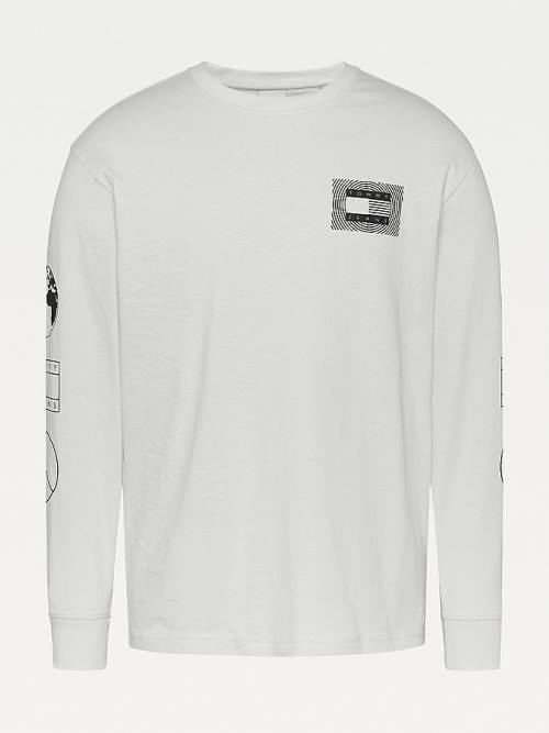 White Tommy Hilfiger Long Sleeve Recycled Cotton Men's T Shirts | TH695FGV