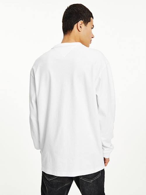 White Tommy Hilfiger Long Sleeve Relaxed Fit Men's T Shirts | TH354VMO