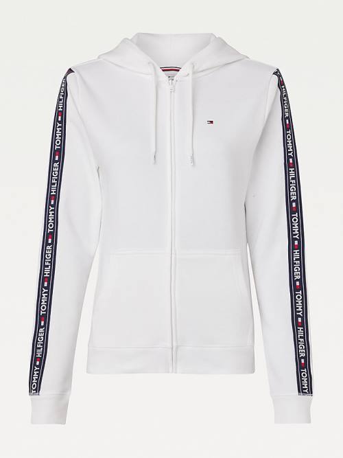 White Tommy Hilfiger Long Sleeve Zip-Thru Women's Hoodie | TH941MYF