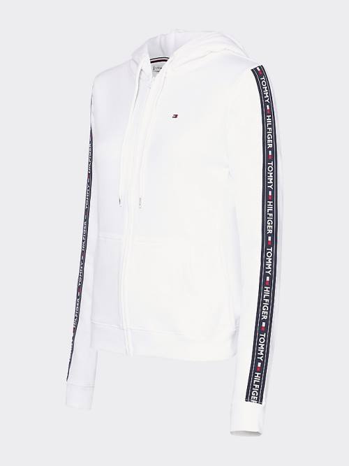 White Tommy Hilfiger Long Sleeve Zip-Thru Women's Hoodie | TH941MYF