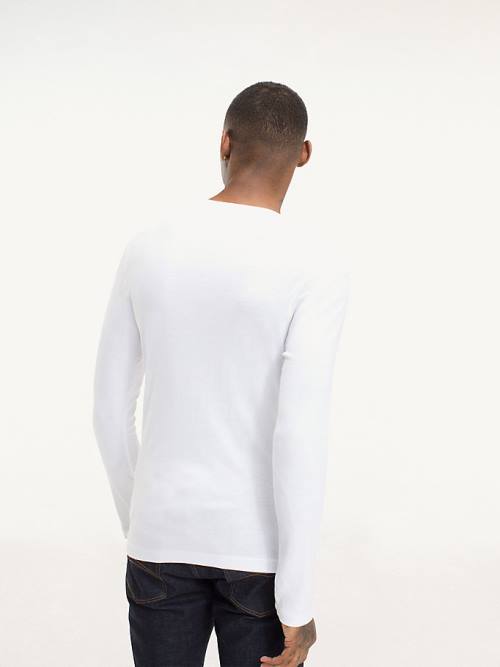 White Tommy Hilfiger Long Sleeved Ribbed Organic Cotton Men's T Shirts | TH435BQO