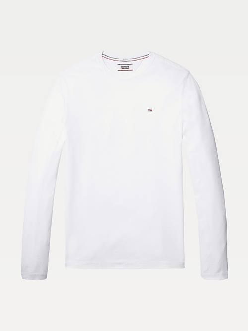 White Tommy Hilfiger Long Sleeved Ribbed Organic Cotton Men's T Shirts | TH435BQO