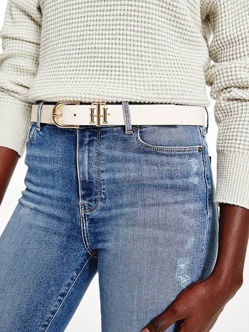 White Tommy Hilfiger Luxe Organic Leather Women's Belts | TH238ZAX