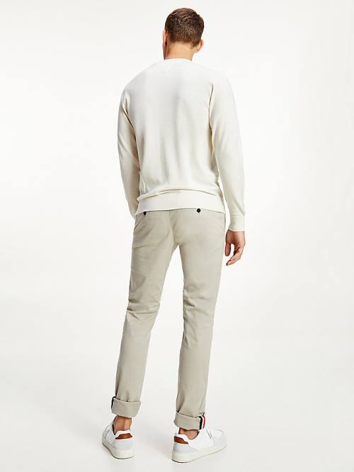 White Tommy Hilfiger Merino Wool Crew Neck Jumper Men's Sweaters | TH263KQT