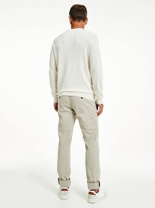 White Tommy Hilfiger Merino Wool Crew Neck Jumper Men's Sweaters | TH263KQT