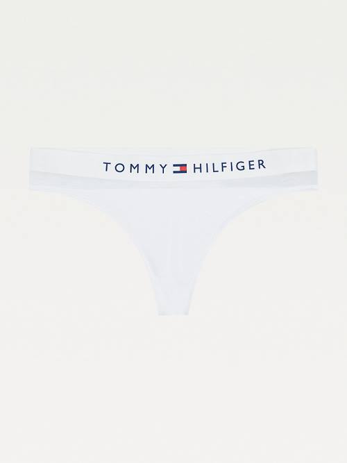 White Tommy Hilfiger Mesh Inset Stretch Cotton Thong Women's Underwear | TH583UQD