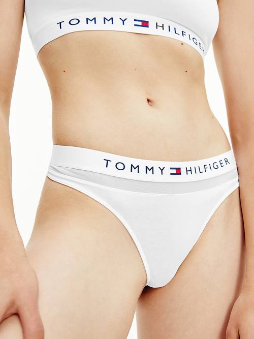 White Tommy Hilfiger Mesh Inset Stretch Cotton Thong Women\'s Underwear | TH583UQD