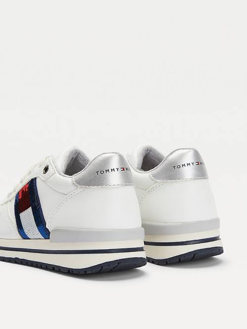 White Tommy Hilfiger Metallic Flag Lace-Up Girls' Sneakers | TH034HBJ