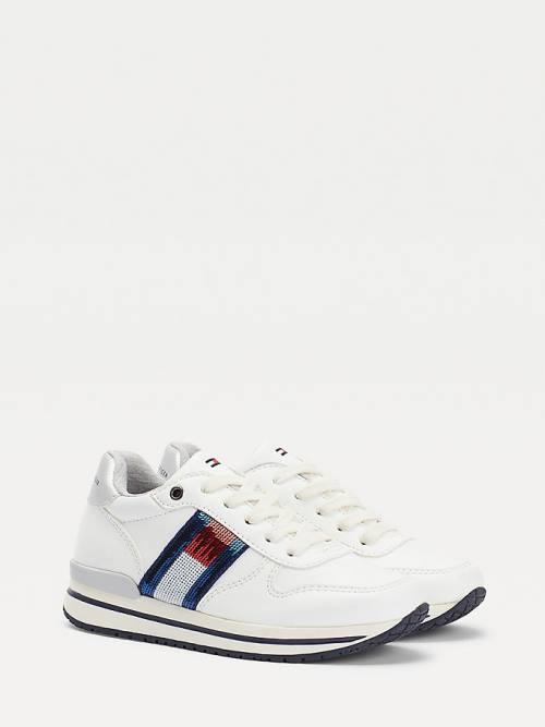 White Tommy Hilfiger Metallic Flag Lace-Up Girls\' Sneakers | TH034HBJ