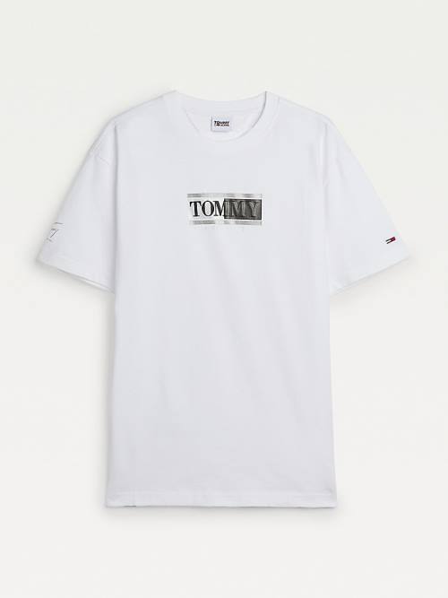 White Tommy Hilfiger Metallic Logo Organic Cotton Classic Men's T Shirts | TH560MRQ