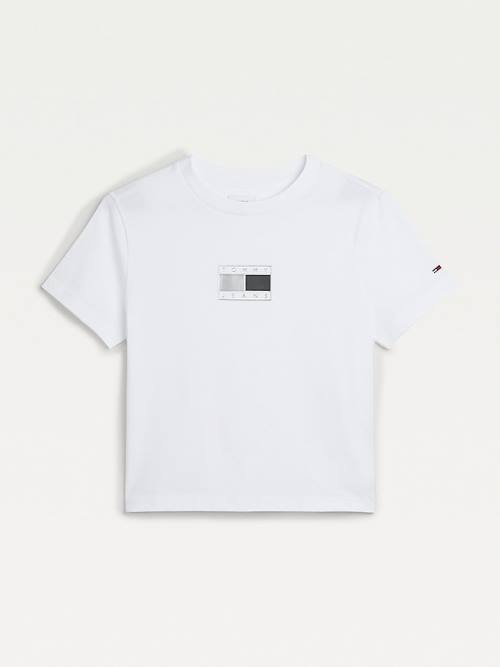 White Tommy Hilfiger Metallic Organic Cotton Women's T Shirts | TH064TKD