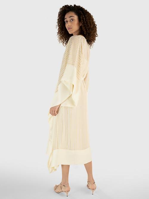 White Tommy Hilfiger Metallic Stripe Kaftan Women's Dress | TH687HTX