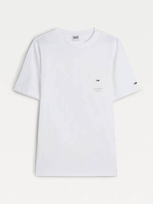 White Tommy Hilfiger Metallic Tonal Logo Organic Cotton Men's T Shirts | TH136PTJ