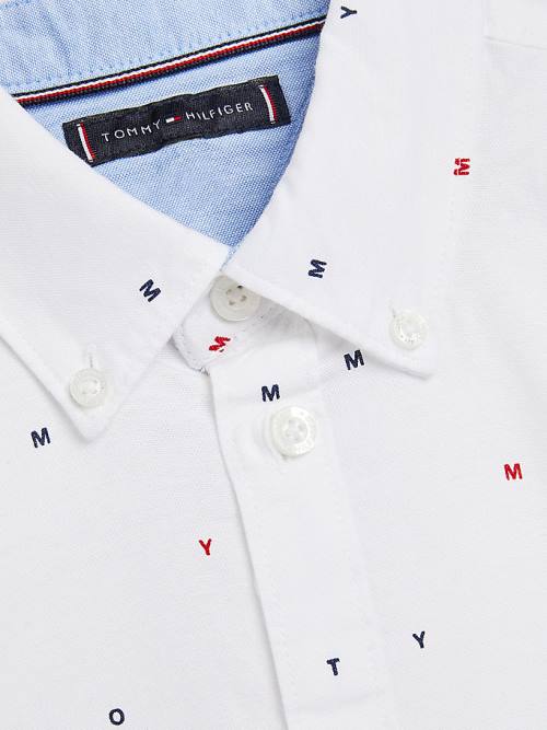 White Tommy Hilfiger Micro Print Oxford Boys' Shirts | TH627PCW